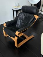 Lederen Fauteuil met Houten Frame, Ophalen, Gebruikt, Hout, 75 tot 100 cm