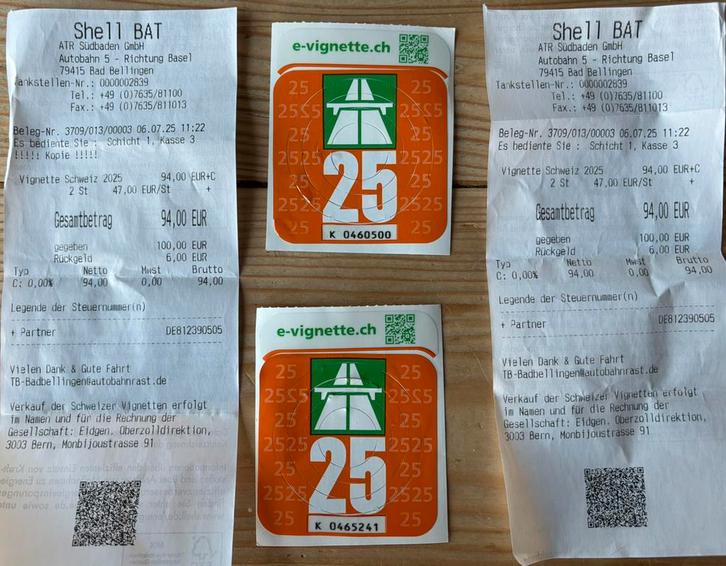 Vignet Zwitserland 1x incl. bon, prijs = p/st., Tickets en Kaartjes, Autovignetten, Eén persoon
