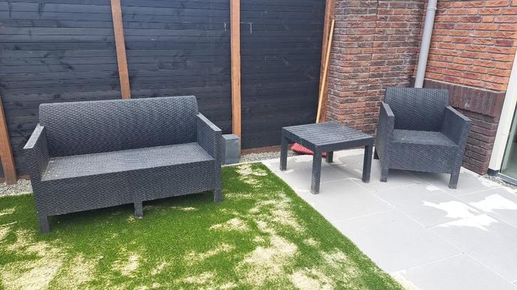 GEBRUIKTE TUINSET, Tuin en Terras, Tuinsets en Loungesets, Gebruikt, Tuinset, Kunststof, 3 zitplaatsen, Bank, Bijzettafel, Stoel