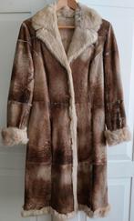 Vintage  bruine  leren/bontjas, Ophalen, Gedragen, Maat 36 (S), Beige