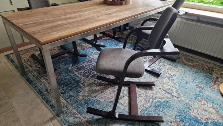 4x Stokke (Varier) Actulum 104 stoelen, Huis en Inrichting, Stoelen, Gebruikt, Vier, Hout, Stof, Bruin, Ophalen