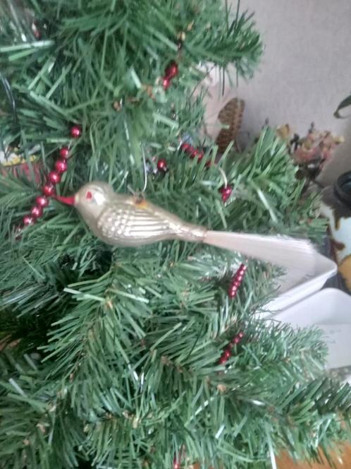 oude glazen kerstbal model vogel in zilver ring op rug, Diversen, Kerst, Gebruikt, Ophalen of Verzenden