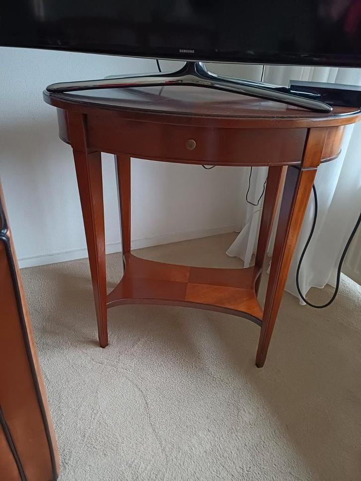 Houten Bijzettafel met Lade, Huis en Inrichting, Tafels | Bijzettafels, Gebruikt, Ovaal, 45 tot 60 cm, Minder dan 55 cm, Hout