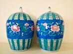 2 Grote Chinese gemberpotten met pioenrozen rozen dekselpot, Ophalen of Verzenden