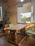 Robuuste vintage kloostertafel met authentieke details, Ophalen, Gebruikt, Eikenhout, 50 tot 100 cm