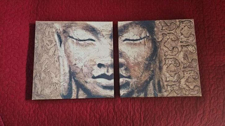 Boeddha Canvas Tweedelig Kunstwerk, Huis en Inrichting, Woonaccessoires | Wanddecoraties, Zo goed als nieuw, Ophalen