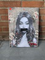Mixed Media Portret Kunstwerk, Antiek en Kunst, Kunst | Schilderijen | Abstract, Ophalen of Verzenden