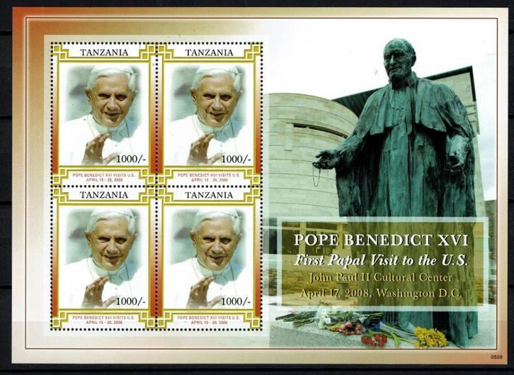tanzania 2008 pf blok paus pope religie geloof kerk, Postzegels en Munten, Postzegels | Thematische zegels, Postfris, Dier of Natuur