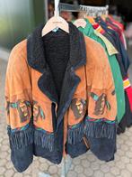 Vintage Suède Jas met Native American Print, Verzenden, Gedragen, Maat 42/44 (L), Bruin