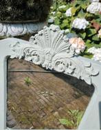 Brocante Toogspiegel met kuif, shabby chic spiegel van hout, Ophalen, Minder dan 100 cm