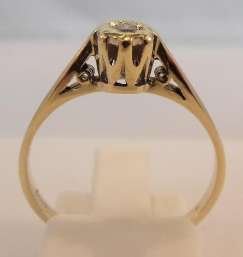 Geelgouden ring met briljantgeslepen diamant in sterzetting, Sieraden, Tassen en Uiterlijk, Antieke sieraden, Ring, Goud, Met edelsteen