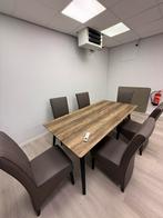 Eettafel bruin met 6 leren stoelen, Huis en Inrichting, Tafels | Eettafels, 200 cm of meer, Zo goed als nieuw, Vijf personen of meer