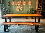 Boomstam Eetkamertafel met Bank 240 cm, Huis en Inrichting, Tafels | Eettafels, Ophalen, 200 cm of meer, 50 tot 100 cm, Zo goed als nieuw