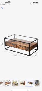 Salontafel stalen frame, mangohout met lades en glas, Huis en Inrichting, Tafels | Salontafels, Ophalen, 100 tot 150 cm, 50 tot 100 cm