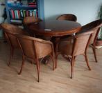 Ronde tafel met 6 rotan stoelen, Ophalen, Gebruikt, Klassiek, 6 tot 8 stoelen