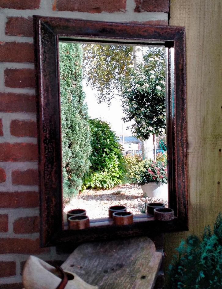 ijzeren Spiegel / Tuinspiegel met Roest Patina - 39x55CM, Tuin en Terras, Tuinwanddecoratie, Zo goed als nieuw, Ophalen of Verzenden