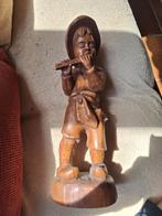 Houten Beeld - Jongen met Fluit - Vintage, Antiek en Kunst, Verzenden