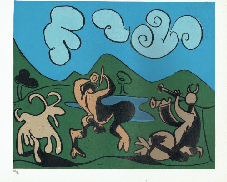 Picasso Two Satyrs and Goat Linocut Genummerd, Antiek en Kunst, Kunst | Litho's en Zeefdrukken, Ophalen of Verzenden