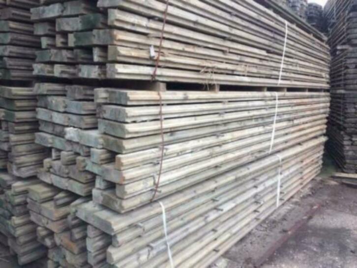 8 cm dik gewolmaniseerde damwand vuren planken tot 350cm, Doe-het-zelf en Verbouw, Hout en Planken, Gebruikt, Plank, Vuren, 300 cm of meer