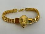 Goudkleurige armband leeuwenkop, bling, bling, Leeuw, DRKS, Ophalen of Verzenden, Nieuw, Goud, Overige materialen