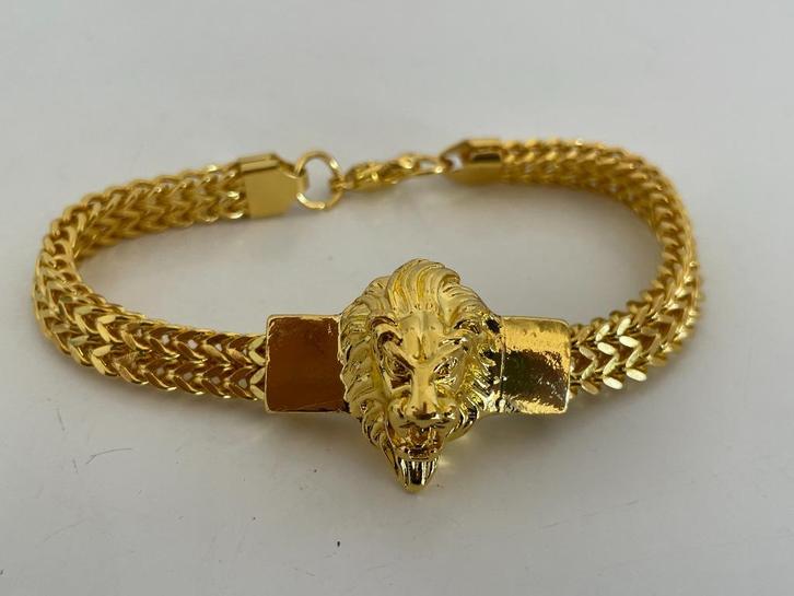 Goudkleurige armband leeuwenkop, bling, bling, Leeuw, DRKS, Sieraden, Tassen en Uiterlijk, Armbanden, Nieuw, Overige materialen