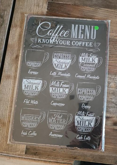 metalen metaal plaat coffee menu koffie menu, Huis en Inrichting, Woonaccessoires | Wanddecoraties, Nieuw, Ophalen of Verzenden