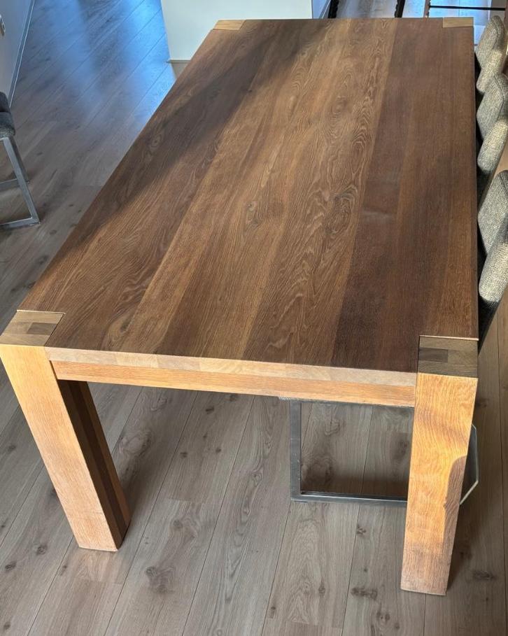 Massief eikenhouten eettafel handgemaakt 210x105cm, Huis en Inrichting, Tafels | Eettafels, Gebruikt, 100 tot 150 cm, 200 cm of meer