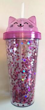 vrolijke dubbelwandige glitters drinkbeker met rietje - poes, Huis en Inrichting, Keuken | Servies, Ophalen of Verzenden, Zo goed als nieuw