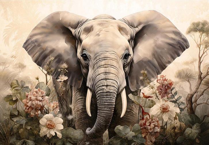 Jungledieren behang Olifant * Ook op maat * Muurdeco4kids, Huis en Inrichting, Stoffering | Behang, Verzenden