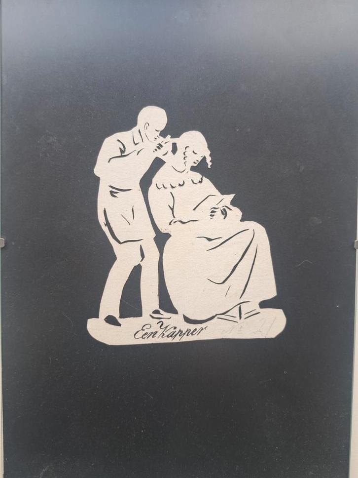 Silhouet 'Een Kapper' in lijst, Antiek en Kunst, Kunst | Tekeningen en Foto's, Ophalen of Verzenden