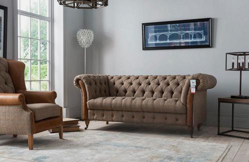 Henley Harris Tweed stof leer Chesterfield 3 Zits klassiek, Huis en Inrichting, Banken | Bankstellen, Nieuw, 75 tot 100 cm, Stof