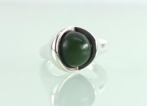 Vintage zilveren ring jade Franz Scheurle, Sieraden, Tassen en Uiterlijk, Antieke sieraden, Ring, Zilver, Ophalen of Verzenden