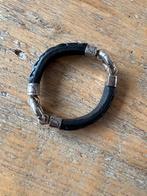 Zilveren Band of Angels Armband met Leer, Sieraden, Tassen en Uiterlijk, Armbanden, Ophalen of Verzenden, Zo goed als nieuw, Zwart