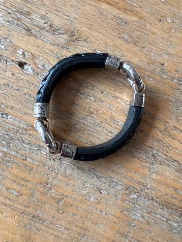 Zilveren Band of Angels Armband met Leer beschikbaar voor biedingen