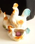 2 HANEN PEPER EN ZOUT STEL+MOSTERT, BLOEM ST VINTAGE, Antiek en Kunst, Antiek | Porselein, Verzenden