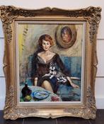 Victor QUIÉNEN, met de hond op schoot, Antiek en Kunst, Kunst | Schilderijen | Klassiek, Ophalen of Verzenden