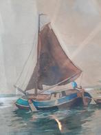 Aquarel zeilboot.
Wat verfrommeld in zijn lijst., Ophalen of Verzenden