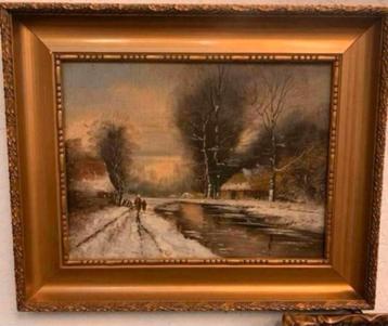 Schilderij mooi winter gezicht olieverf kunstenaar ? beschikbaar voor biedingen