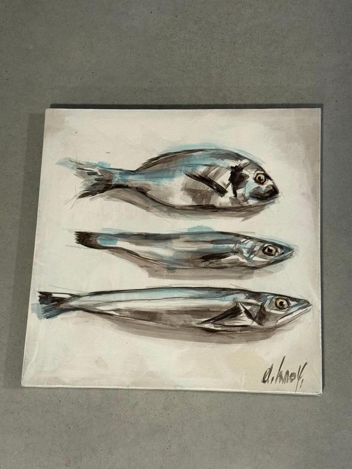 Schilderij Poissons 50x50 - 2020 Annie Lanoy, Antiek en Kunst, Kunst | Schilderijen | Klassiek, Ophalen of Verzenden
