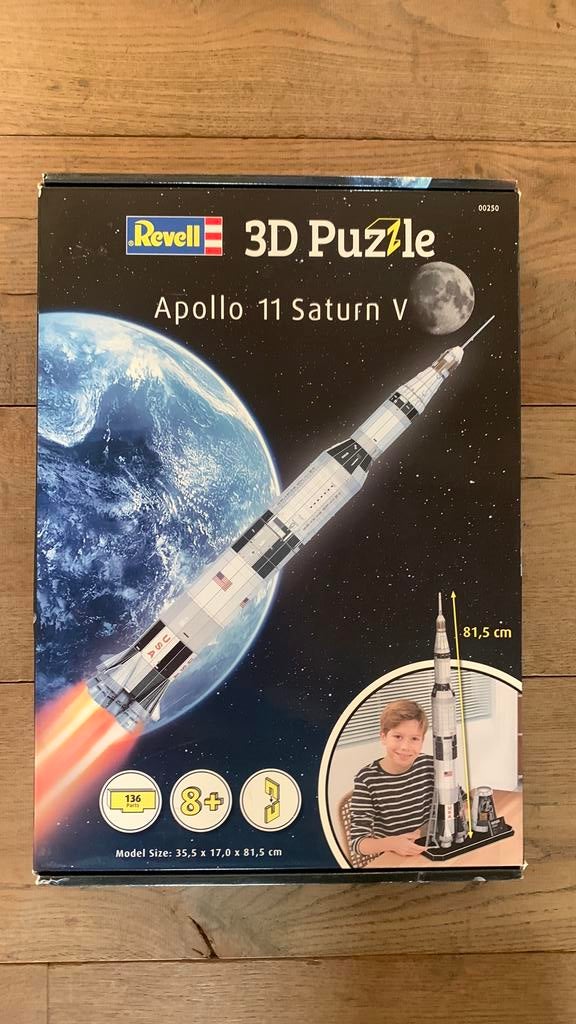 Puzzle 3d apollo 11 saturn v nieuw puzzel 136stk, Verzenden, Minder dan 500 stukjes, Zo goed als nieuw, Rubik's of 3D-puzzel