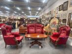 Rood leren vintage bankstel - 2-zits + 2 fauteuils, Huis en Inrichting, Ophalen, Vintage, Nvt, Nvt