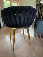 4 Velvet Stoelen met Gouden Poten, Huis en Inrichting, Stoelen, Zwart, Ophalen of Verzenden, Zo goed als nieuw, Vier