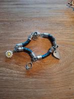 Ti Sento Bedelarmband met 3 Bedels, Zwart, Leer, Ophalen of Verzenden, Zo goed als nieuw