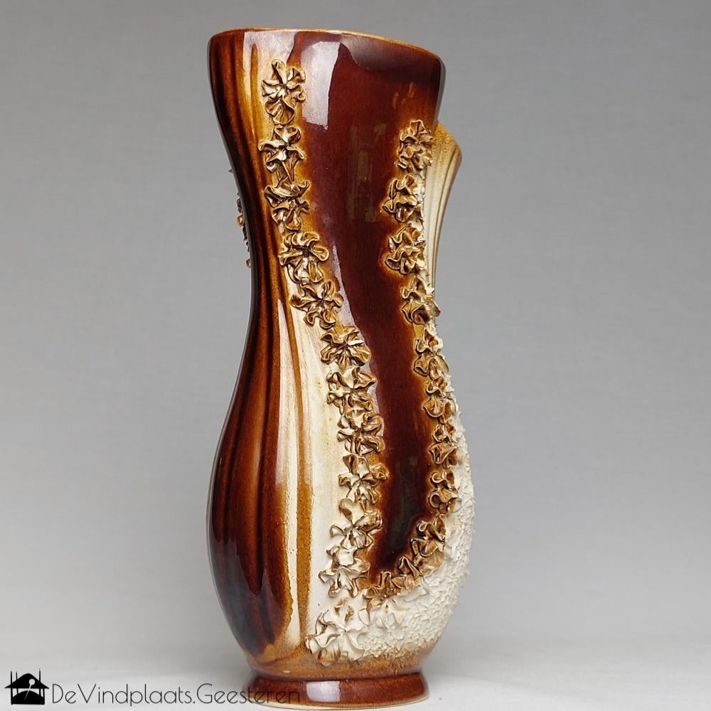 Unieke Boho vaas met opgelegde bloemetjes - 30,5 cm hoog!, Ophalen of Verzenden