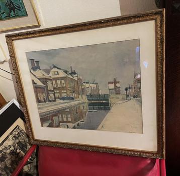 TOP ! Jan Planting schilderij van het oude centrum Drachten  beschikbaar voor biedingen
