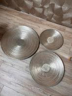 3 Goudkleurige Metalen Wanddecoratie Schalen, Huis en Inrichting, Woonaccessoires | Schalen en Manden, Ophalen, Overige materialen