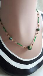 Ketting Heldergroene Glaspijpjes en Millefiori Kralen, Verzenden, Overige materialen, Ketting, Verguld