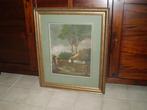 Aquarel J.Eykhof Boerenlandschap/schuur/korenschoven, Ophalen of Verzenden