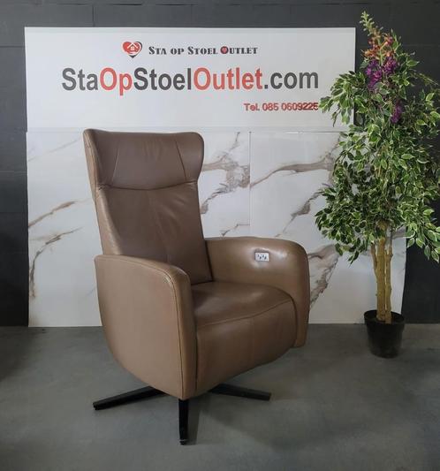 Relaxstoel Prominent Sorisso taupe op accu, Huis en Inrichting, Fauteuils, Zo goed als nieuw, Leer, 50 tot 75 cm, Minder dan 75 cm