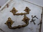 2 antieke handgrepen meubelbeslag massief messing uit 1892, Ophalen of Verzenden